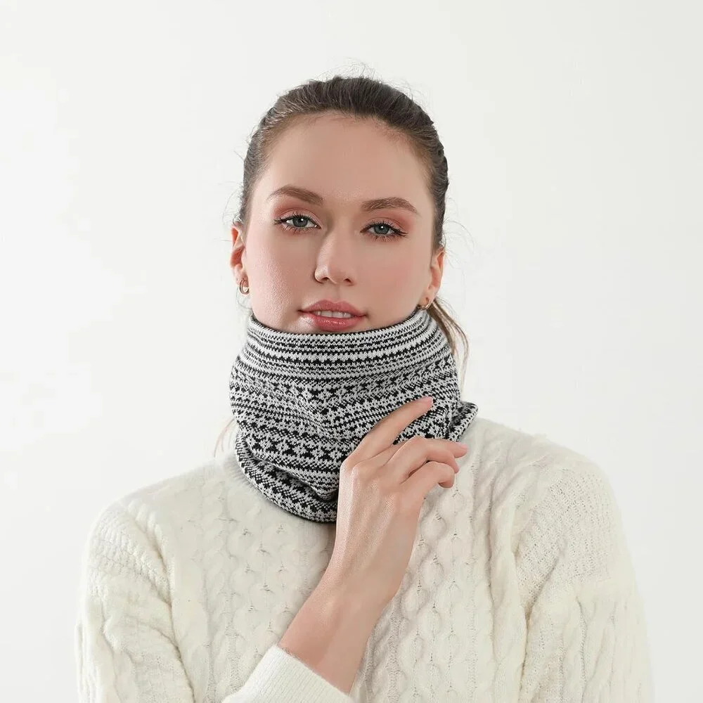 Men's Black White Winter Ski Neck Gaiter Face Scarf Fleece Windproof Scarves